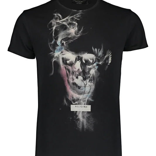 Religion Men's Black Smoke Skull Print T-Shirt