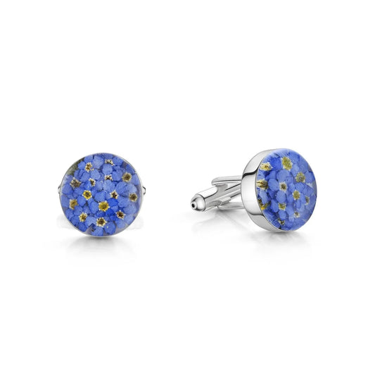 Shrieking Violet Silver Forget-Me-Not Round Cufflinks