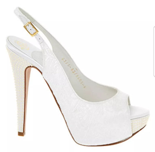 Gina White Ornate Slingback High Heels Shoes